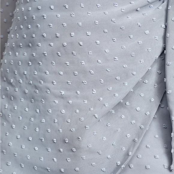 Lulus Much Love Light Blue Swiss Dot Long Sleeve Tie-Front Mini Dress Size M - Picture 7 of 9